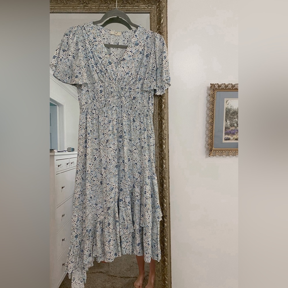 Boutique Asymmetrical Hem Midi Dress Size Small